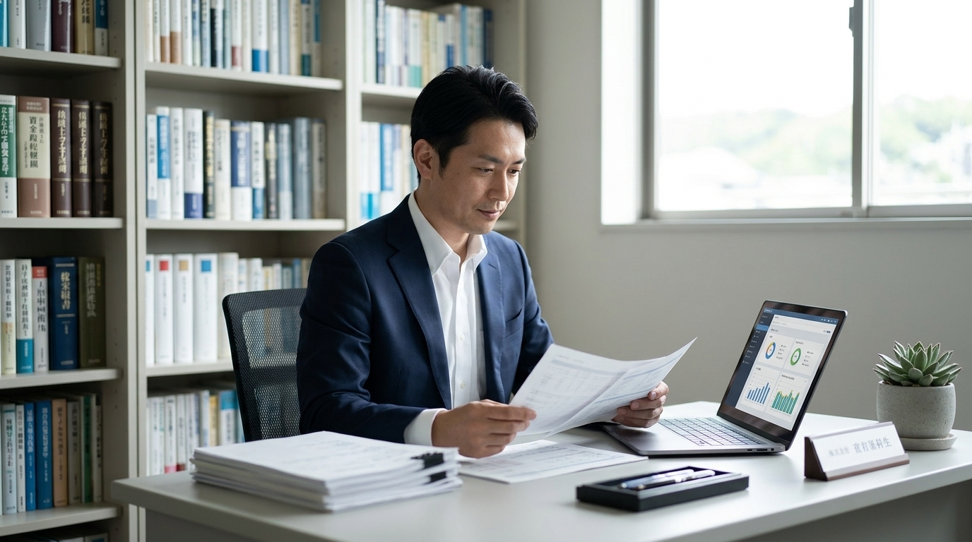 会計事務所でのデスクワーク風景
